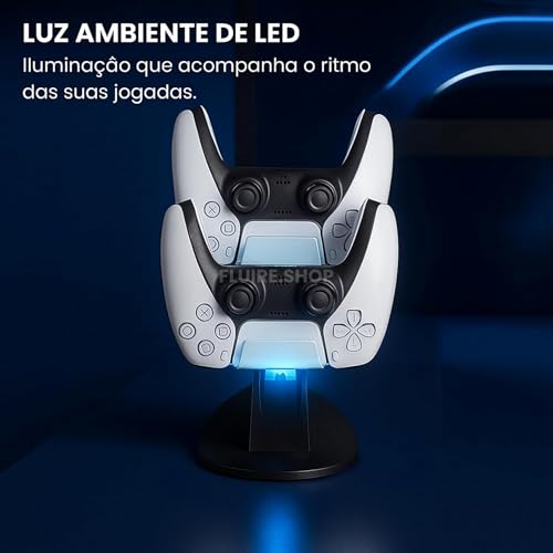 Base de Carregamento PS5 - Estação com Dock Duplo para Dois Controles com LED e Compatibilidade Total, Carregamento Rápido, Seguro e Proteção Contra Sobrecarga Suporte Ideal para Setup Gamer