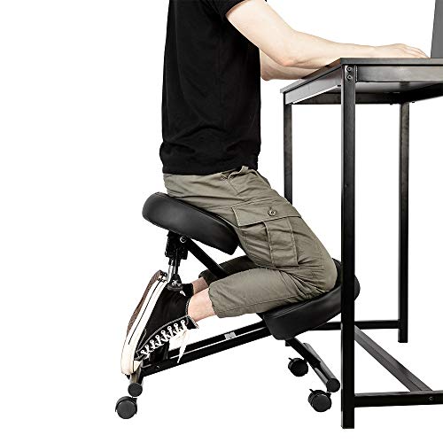 OMECAL Kneeling Chair Adjustable Stool for Home and Office, Improve Posture, Neck & Back Pain Relief with Thick Comfortable Cushion, Angled Seat, Lockable Casters & Pneumatic Rod Adjustable Height