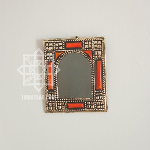 Small Moroccan Wall Mirror for Bathroom, Dresser, Living Room Decor (Orange)