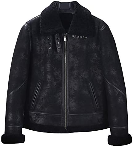 メンズ ブラック ムートンジャケット ショートファージャケット 冬用シープスキンコート ハンティング レザージャケット Nlorganizing