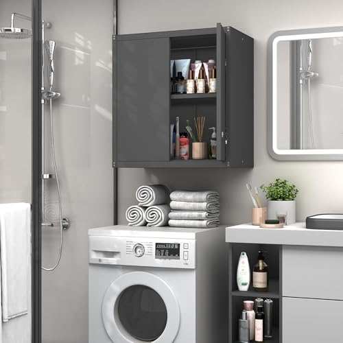 GREATMEET Metal Wall Cabinet, Wall Mounted Storage Cabinet with Lock for Garage Storage, Floating Cabinet with Doors and Adjustable Shelf for Utility Room,Tool Cabinets