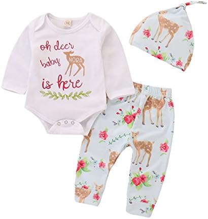 Newborn Outfits for Girls Baby Girls Pant Romper Long Sleeve Bodysuit Floral Pants with Baby Hat Winter Clothes Set