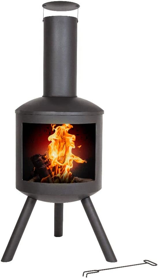 La Hacienda Barola Steel Chiminea Patio Heater Black - Modern Design