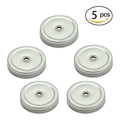 Mason Jar Lids with Straw Hole Silver 5 Pack