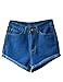 Haola Women's Juniors Vintage Denim High Waisted Folded Hem Jeans Shorts Blue S