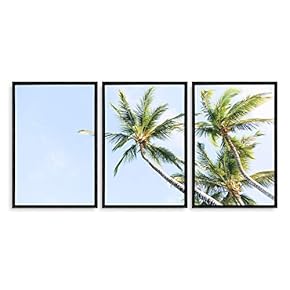 3 Piece Framed Canvas Wall Art for Living Room, Bedroom Vintage Tropical Palm Trees Canvas Prints for Modern Home Decoration Ready to Hang - 16"x24"x3 Panels
