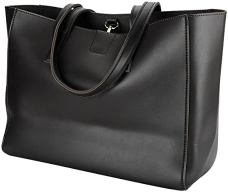SharPlus Women Minimalist Vintage PU Leather Satchel Laptop Tote Bags Purses Large Capacity Office Shoulder Top Handle Hobo Handbags Wallets (Black)