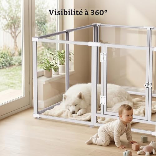Homelio 10 Panel Acrylic Indoor Dog Playpen, Height: 60 cm, Dog Pen with Door, Metal Frame, Sturdy, Easy to Install, Suitable for Small Dogs, Puppies, Rabbits, White