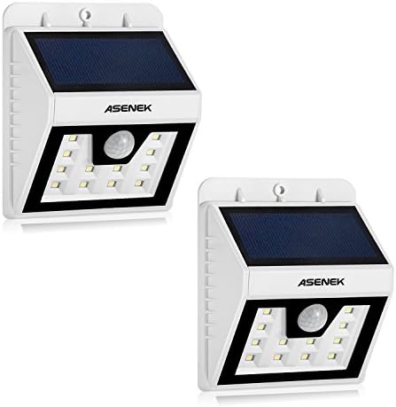 ASENEK Solar Lights 2 pack 12 LED White Motion Sensor Light Security Lighting Waterproof Wireless Wall Lights for Garage Driveway Fence Path Garden Door Patio Yard Deck Step