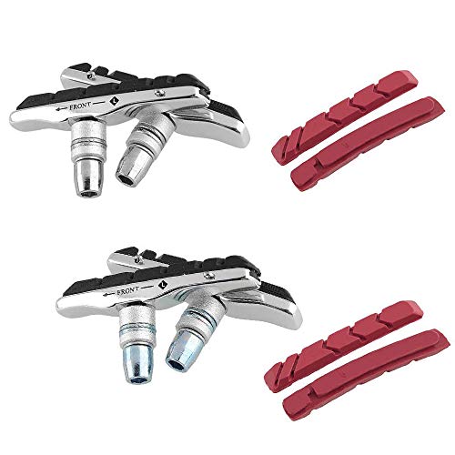 Eyech 2 Pair V Shape Bike Brake Pads Set with 4 Replacement Pads No Noise No Skid for Road Mountain Bicycle-70mm