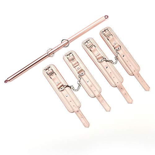 Frosted-Rose-Gold-Expandable-Spreader-Bar-with-4-Fur-Pink-Adjustable-Straps-Kit-Gift-Set-for-Home-Gyms-Exciting-Games