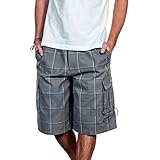 KS Mens Plaid Shorts Checkered Cargo Cotton Loose Fit Pocket S-5XL Solid