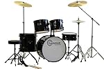 Black Drum Set 5 Piece Complete Full Size Adult Set with Cymbals Stands Stool and Extra Boom Stand