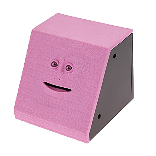 Onerbuy Novelty Face Bank Coin Eating Savings Bank Kids Money Saving Collection Piggy Bank (Pink Brick)