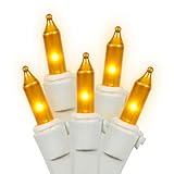 Vickerman 100 Gold Christmas Lights on White Wire