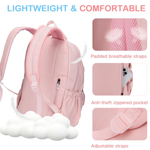 VASCHY Pink School Backpack Large 18 L Waterproof for School, Girl 8-12 Years, 30 × 14 × 44 cm