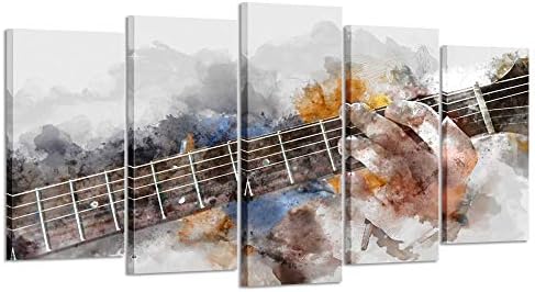 Kreative Arts - Music Artistic Canvas Wall Art Guitar 5 Panel Watercolor Painting Picture Print on Canvas Modern Home Decoration Ready to Hang (Medium Size 40x24inch)