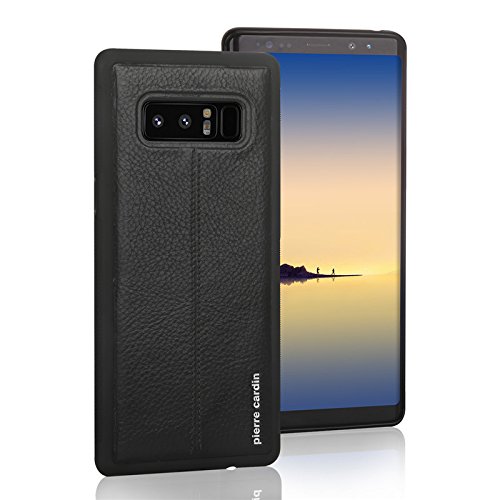 Pierre Cardin Genuine Leather Slim Snap Case Retro Protective Back Phone Cover For Samsung Galaxy Note8/N9500 (Black)