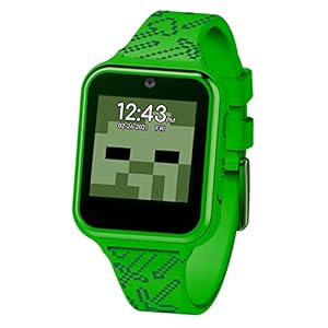 Accutime Kids Microsoft Minecraft Green Educational Touchscreen Smart Watch Toy for Boys, Girls, Toddlers – Selfie Cam…
