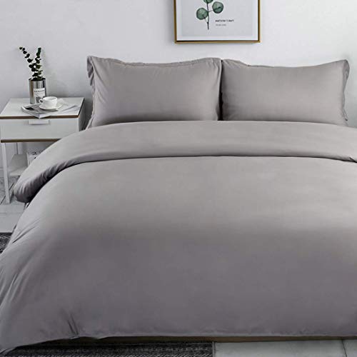 INGALIK Bedding 3 Piece Duvet Cover Set Twin Size with Zipper Closure Ultra Soft Breathable 100% Washed Microfiber Hotel Luxury Solid Color Collection 3pc (1 Duvet Cover + 1 Pillow Shams) Grey - Thumbnail 5