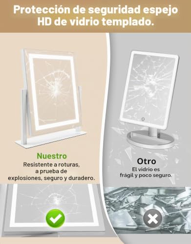 Mursche Lighted Makeup Mirror, Hollywood Mirror, 25 x 30 cm, LED, Vanity Mirror, Small Makeup Mirror with Light, Tabletop Mirror, 3 Modes, Tabletop Makeup Mirror