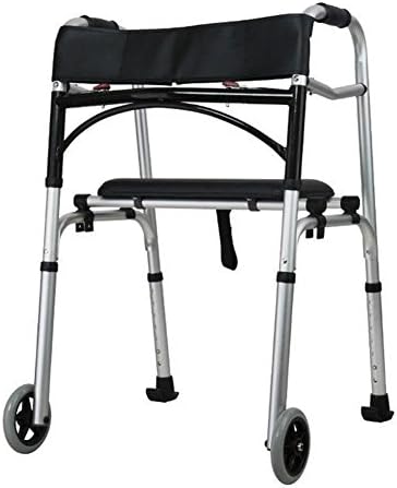 Hmhope Hi-Riser Walking Frame Adjustable Height Leather Waterproof Folding Soft Cushion Lightweight Aluminium - with Two Wheel