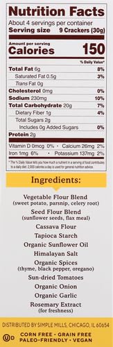 SIMPLE MILLS VEGGIE PITA CRACKERS, MEDITERRANEAN HERB – GLUTEN FREE, VEGAN, HEALTHY SNACKS, PALEO FRIENDLY, 4.25 OUNCE (PACK OF 1)