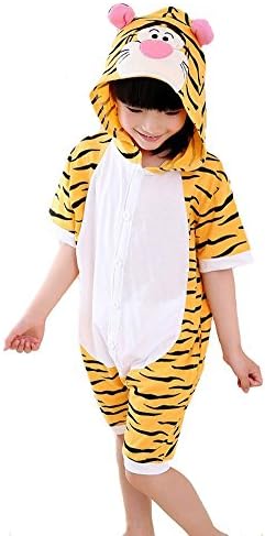 Tonwhar Childrens Summer Short Sleeve 100% Cotton Animal Pajamas Onesies Cosplay Homewear (90（Height：37.5"-41.5"), Jumping tigger)