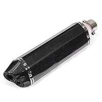 ZAIXU Motorcycle Universal Carbon Pattern 18.5" Dual Outlet Stainless Steel Slip on Exhaust Muffler 2" Inlet with 38 to 51mm Welding Parts without DB Killer no Silencer