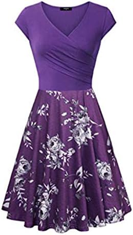 Zainafacai Flare Dress,Women's Deep V Neck Short Sleeve Unique Cross Wrap Casual Flared Midi Dress
