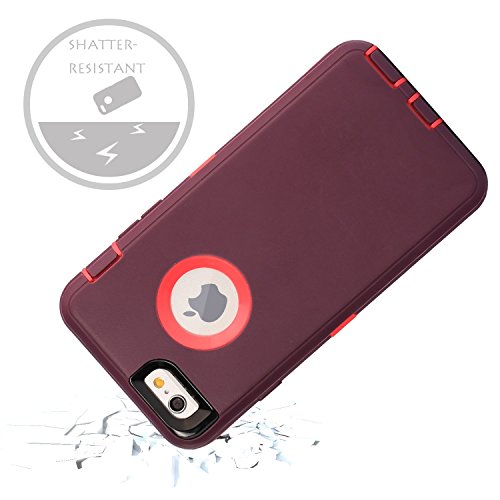 FOGEEK iPhone 6S Plus 5.5 inch Case, PC TPU Combo Protective Case Heavy Duty Protective for iPhone 6 Plus & iPhone 6S Plus 5.5 inch w/360 Degree Rotary Belt Clip & Kickstand(Wine Red/Rose)