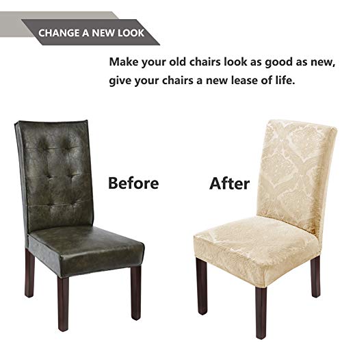 Delight Dining Room Chair Covers,Velvet Stretch Chair Covers for Dining Room,Removable Washable Dining Chair Covers(4 PCS-Beige)
