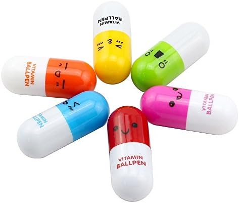 audiosharp 6pcs Mini Cute Novelty Capsule Retractable Pill Ball Point Pen Favor Gift Telescopic (Random Color)