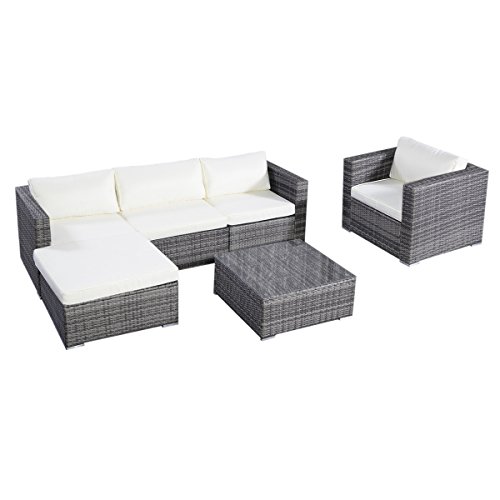 Tangkula 6PC Furniture Set Aluminum Patio Sofa PE Gray Rattan Couch 2 Set Cushion Covers