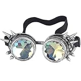 FUT Festivals Chrome Vintage Frame Steamopunk Goggles Rainbow Lenses with Kaleidoscope Crystal Lenses