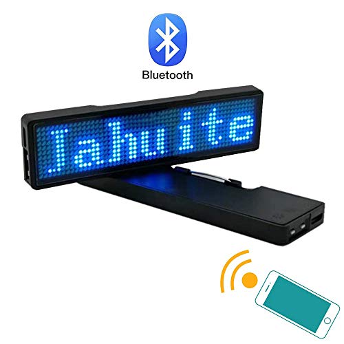 JAHUITE LED Name Tag 2-Packs Rechargable Cellphone Programmable with Magnet/Pin Mount Business Sign Advertising Board Display Wireless Bluetooth Name Badge (Blue)