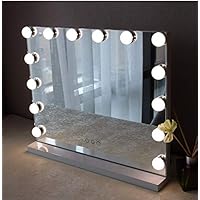 Fenair Makeup Vanity Mirror with Lights USB Outlet for Mobile phone Hollywood Mirror, 3 Color Modes Cosmetic Mirror, Frameless Tabletop Mirror with Smart Touch Control, 14 Dimmable Bulbs （White）