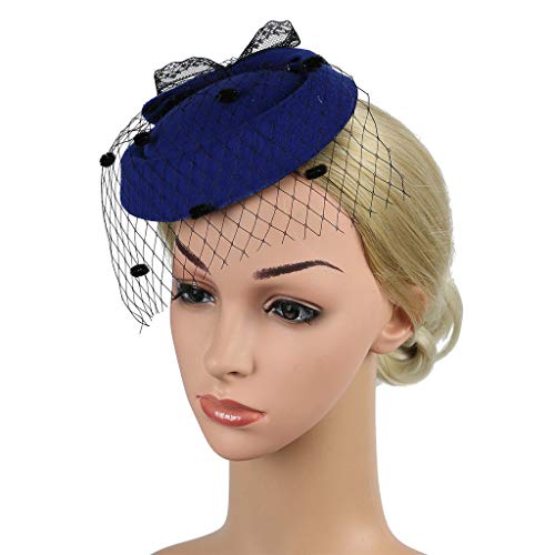 BCDshop_hairband clearance Girls Women Fashion Fascinators Tea Party Headpiece Headwear Mesh Net Beret Hat Tiara on a Hair Clip (Blue)