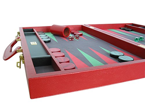 Leather/Microfiber Backgammon Set - (23" Large Attache Case, Zaza & Sacci) - Red