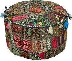 Aari Tari Patch Work Pouf Ottoman,traditional Vintage Indian Pouf Floor Stool/foot Stool, Christmas Decorative Chiar Ottoman Cover,100% Cotton Art Decor Cushion Cover Pouf