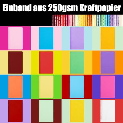 Koogel 32 Stück Kleine Blanko Notizbücher, Notizbuch Journal Tagebuch Notizblöcke Schulhefte 14cm x 9cm Notizbücher mit Kraftpapier-Einband 16 Farben