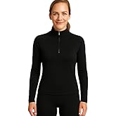 Lands' End Women’s Thermaskin Baselayer 1/4 Zip Top – Long Sleeve Lightweight Heat-Generating Thermal Shirt