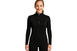 Lands' End Women’s Thermaskin Baselayer 1/4 Zip Top – Long Sleeve Lightweight Heat-Generating Thermal Shirt