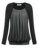 DJT Women's Boat Neck Pleated Front Faux Twinset Blouse T-shirt Top Medium Grey