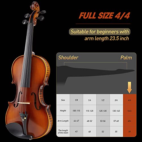 Violin 4/4 Full Size Set, MIRIO Acoustic Fiddle for Beginners Adults