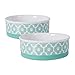 Bone Dry DII Lattice Ceramic Pet Bowl for Food & Water with Non-Skid Silicone Rim for Dogs and Cats (Medium - 6" Dia x 2"H) Aqua - Set of 2, Lattice Aqua primary