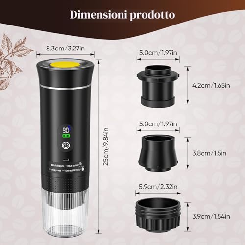 GJCrafts Portable Coffee Maker, 3 in 1 Battery Operated Espresso Machine, Compatible with Capsule and Ground Coffee, RV Gadgets and Camping Gifts (Black)