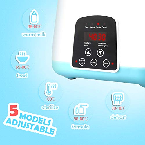 Baby Bottle Warmer, Bottle Steam Sterilizer 5-in-1 Smart Thermostat Double Bottle Baby Food Heater For Breast Milk Or Formula,Intelligent LED Panel Control Real-time Display Of Fast Warming (Renewed) - Thumbnail 3