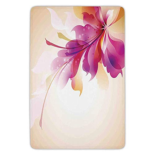 K0k2t0 Bathroom Bath Rug Kitchen Floor Mat Carpet,Abstract,Artistic Floral Arrangement Vibrant Points Leaves Artwork Decorative,Purple Pink Golden,Flannel Microfiber Non-Slip Soft Absorbent