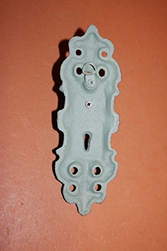 Set of 6 Skeleton Keyhole Design Cabinet Pull, Patterned Glass Knob Bronze-Look cast Iron Backplate, Center Space 5 1/4 inch, Back Plate 7 3/8 inches, HW-63